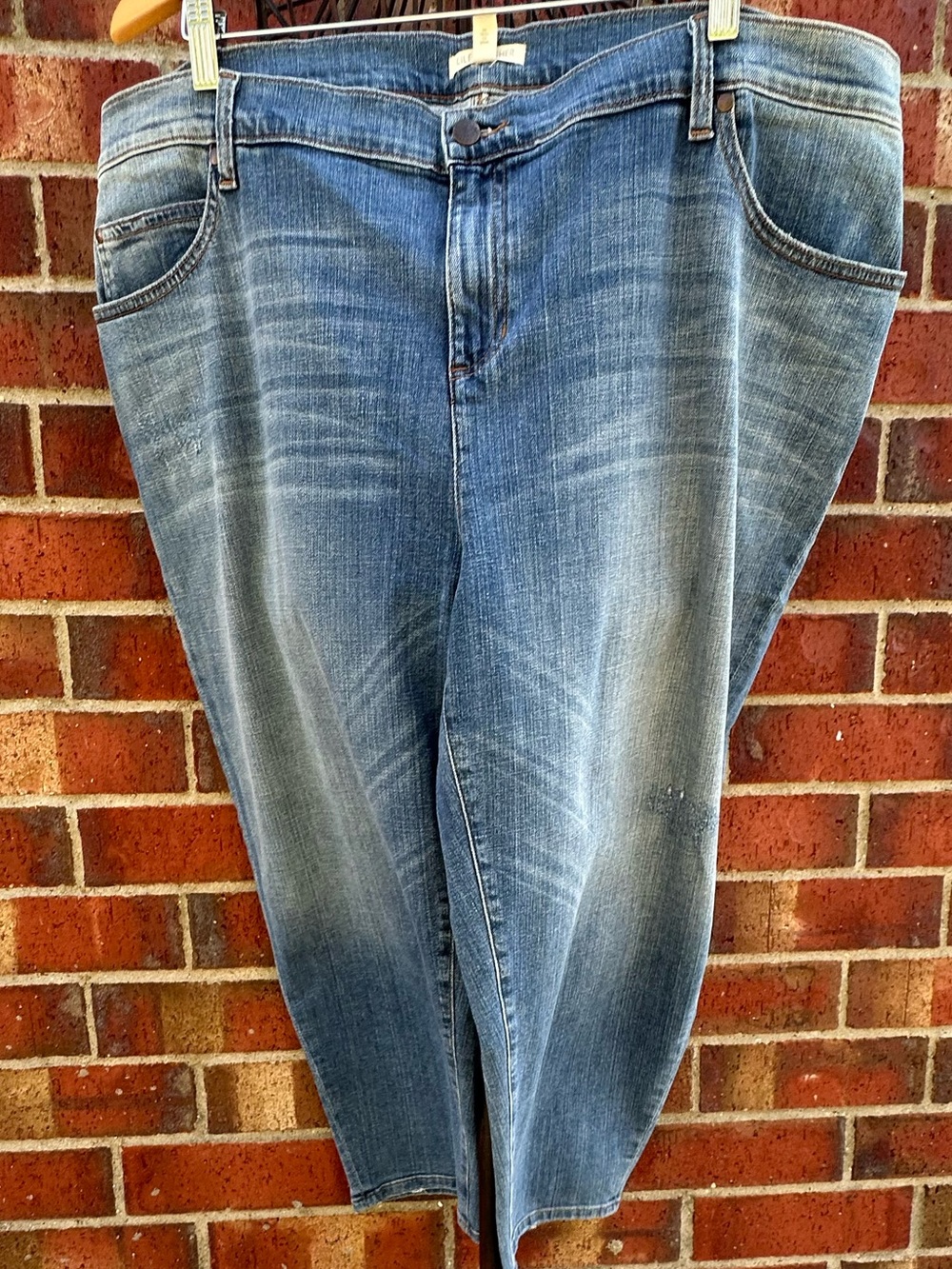Eileen Fisher Jeans Organic Cotton Light Wash Distressed Barrel Leg BOHO Denim